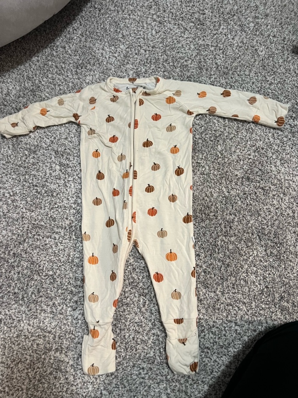 Cream Pumpkin-Print Zippered Baby One-Piece